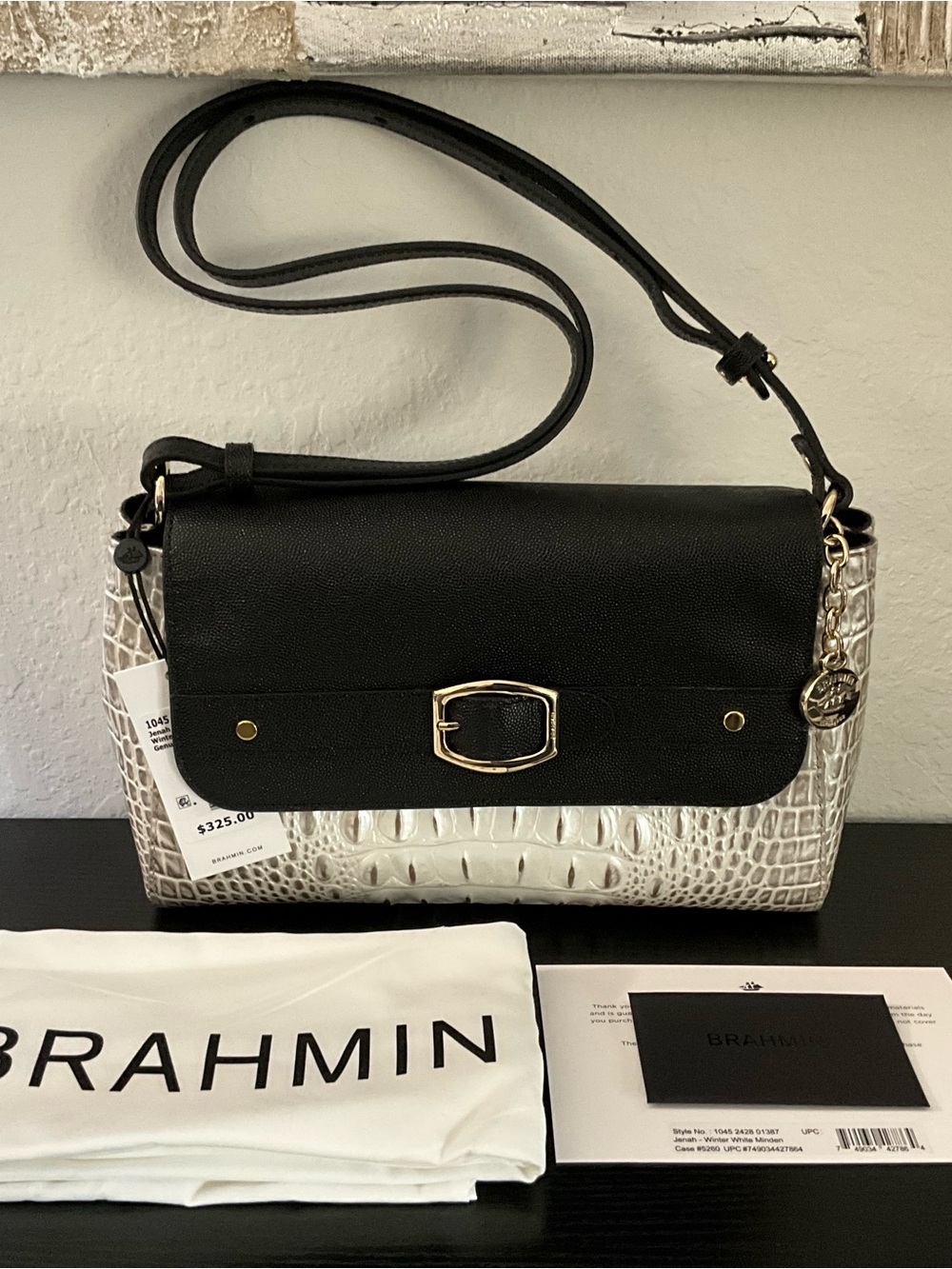 Brahmin Jenah WINTER WHITE MINDEN Leather Crossbody Shoulder Bag